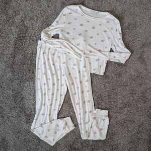 Cream 2pc Pajamas With Pink Flowers